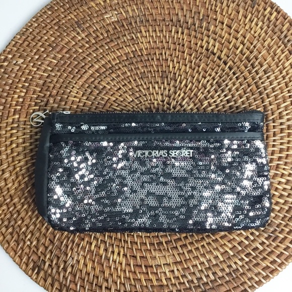 Victoria’s Secret Black & Silver Zipper Wallet Bag - Picture 1 of 3